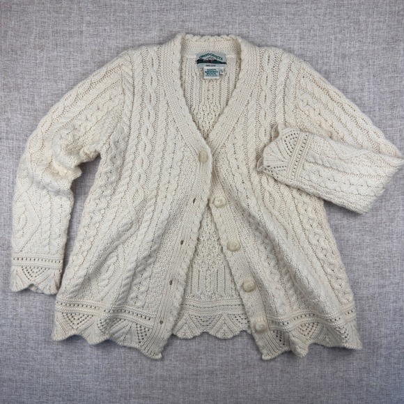 Aran Crafts Sweaters - Aran Crafts Ireland 100% Merino Wool Cable Knit Cardigan Sweater S Cream